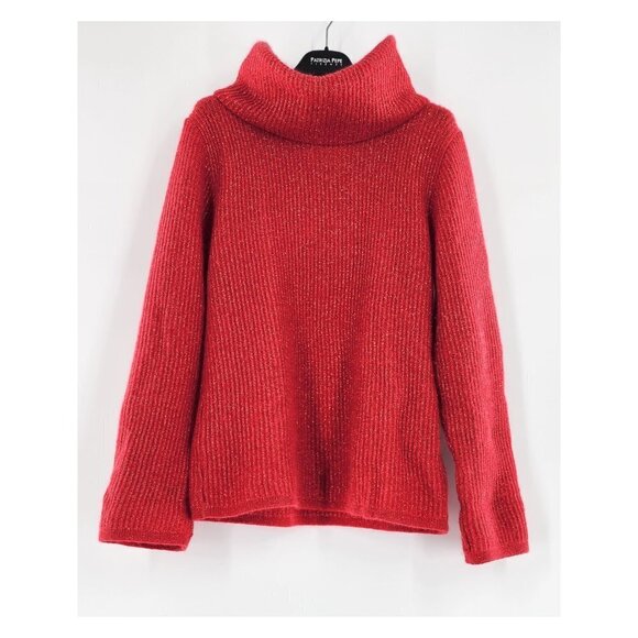 YVES SAINT LAURENT Vintage Red Metallic Rib Knit Turtleneck Sweater - Picture 7 of 10